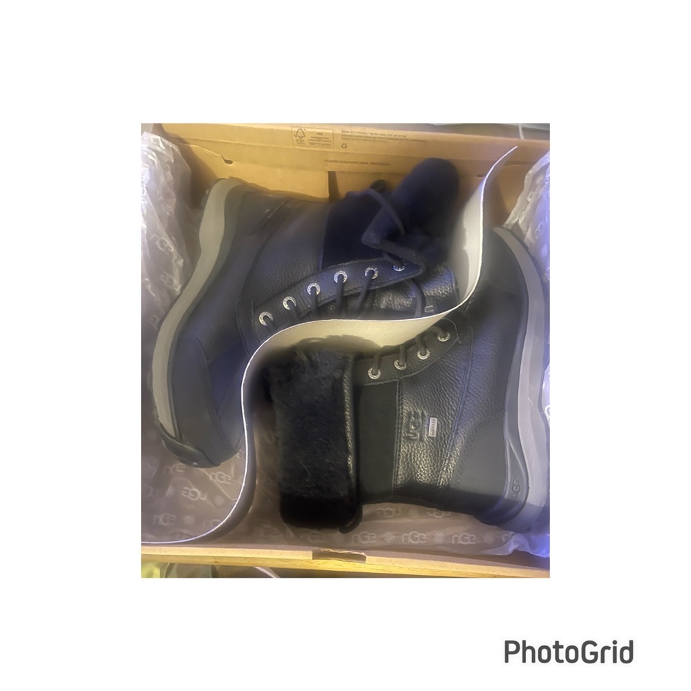 UGG Black Leather Boots with Fur